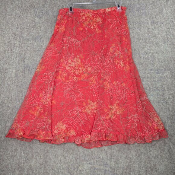 Sag Harbor Dresses & Skirts - Sag Harbor Floral Layered Ruffle Skirt Red Orange 100% Polyester Lined Size 8
